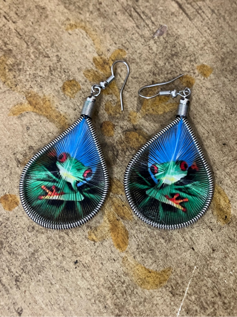 Source Unknown Blue and Green Frog Teardrop Earrings